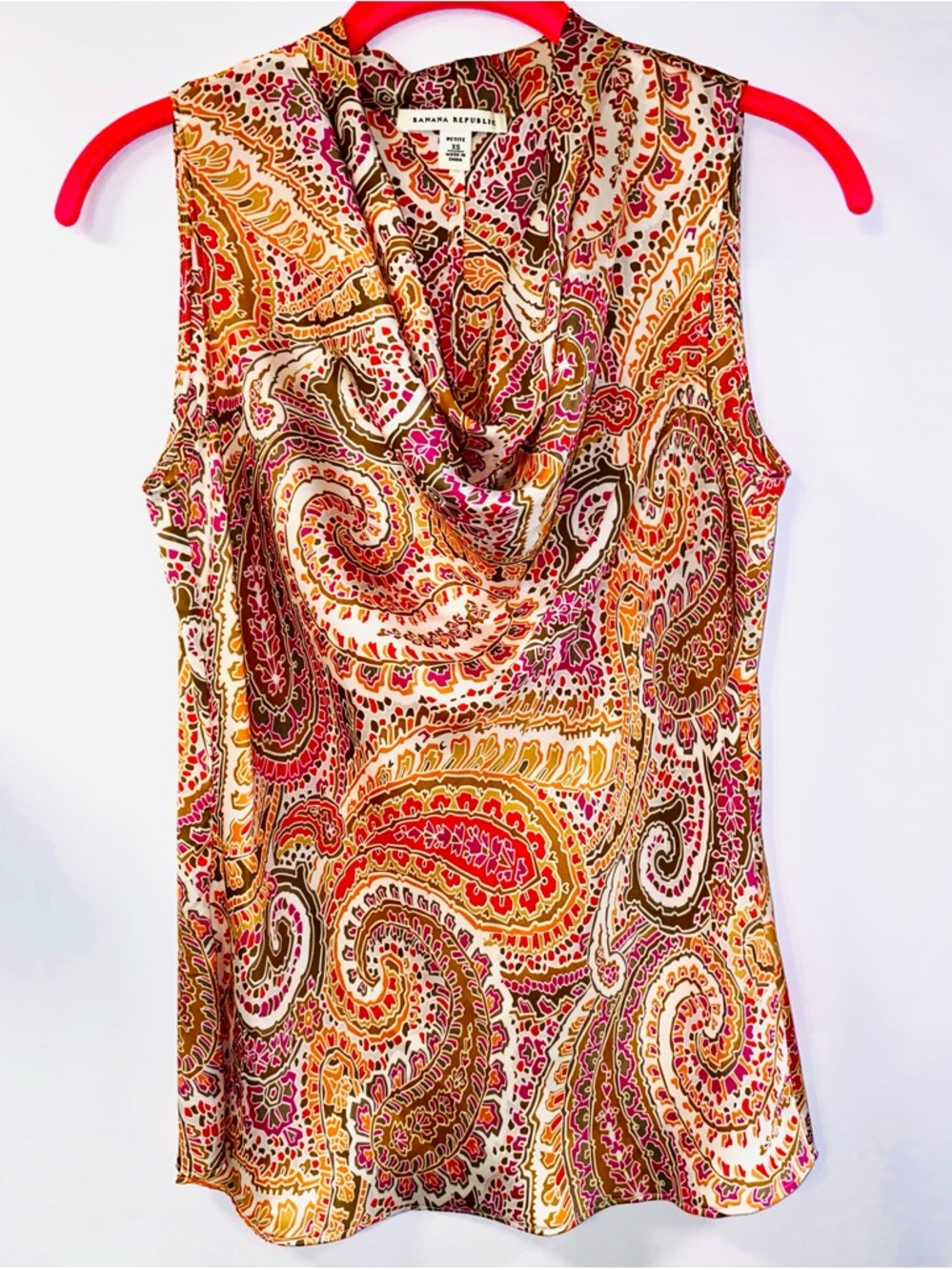 Banana Republic Cowl Neck Tank with exquisite paisley design in size XS petite